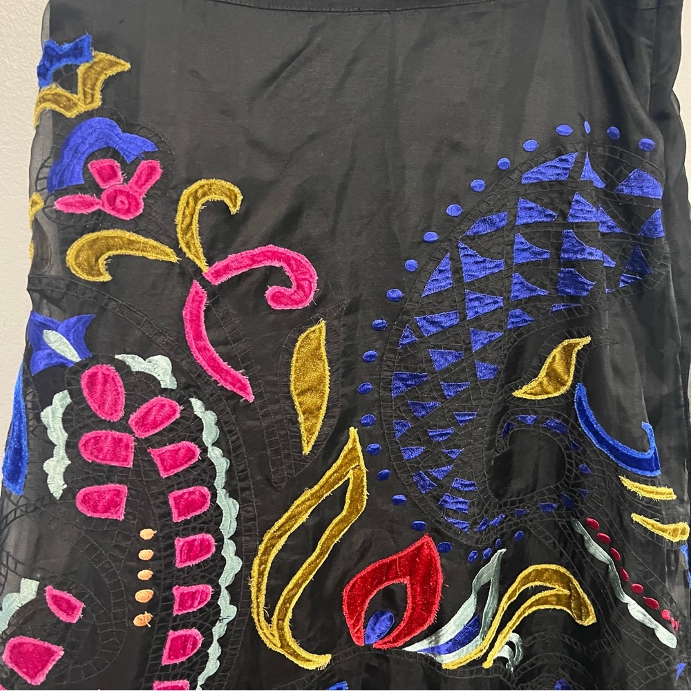 Anthropologie Amber Velvet Appliqué Midi Skirt Colorful Embroidered Design 12 - Picture 3 of 11